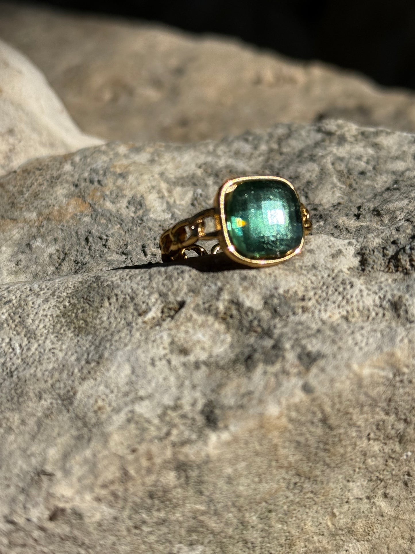 Square Green Gem Ring