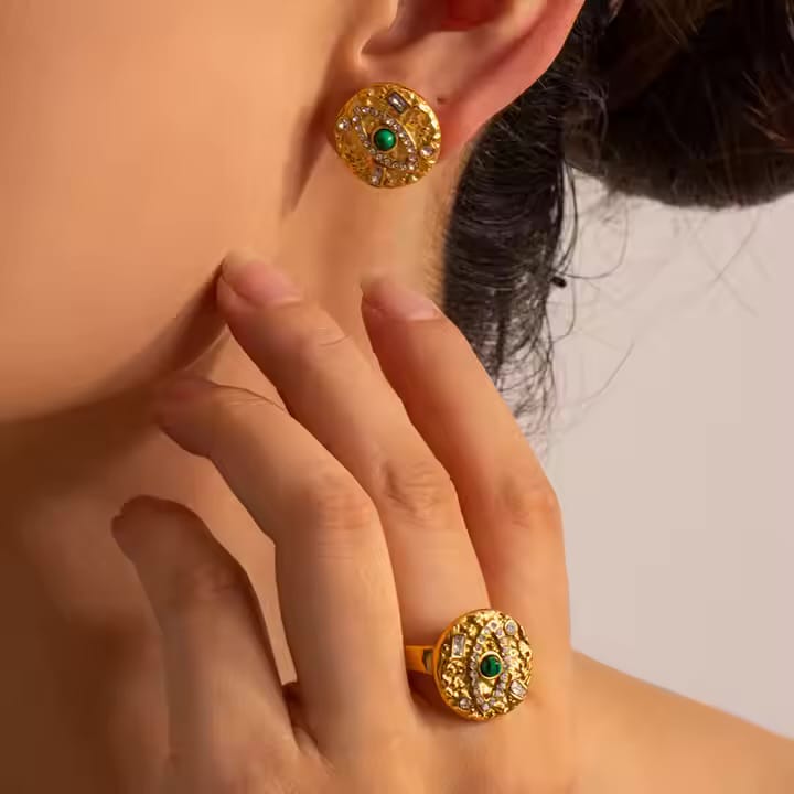 Gold Evil Eye Medallion Earrings