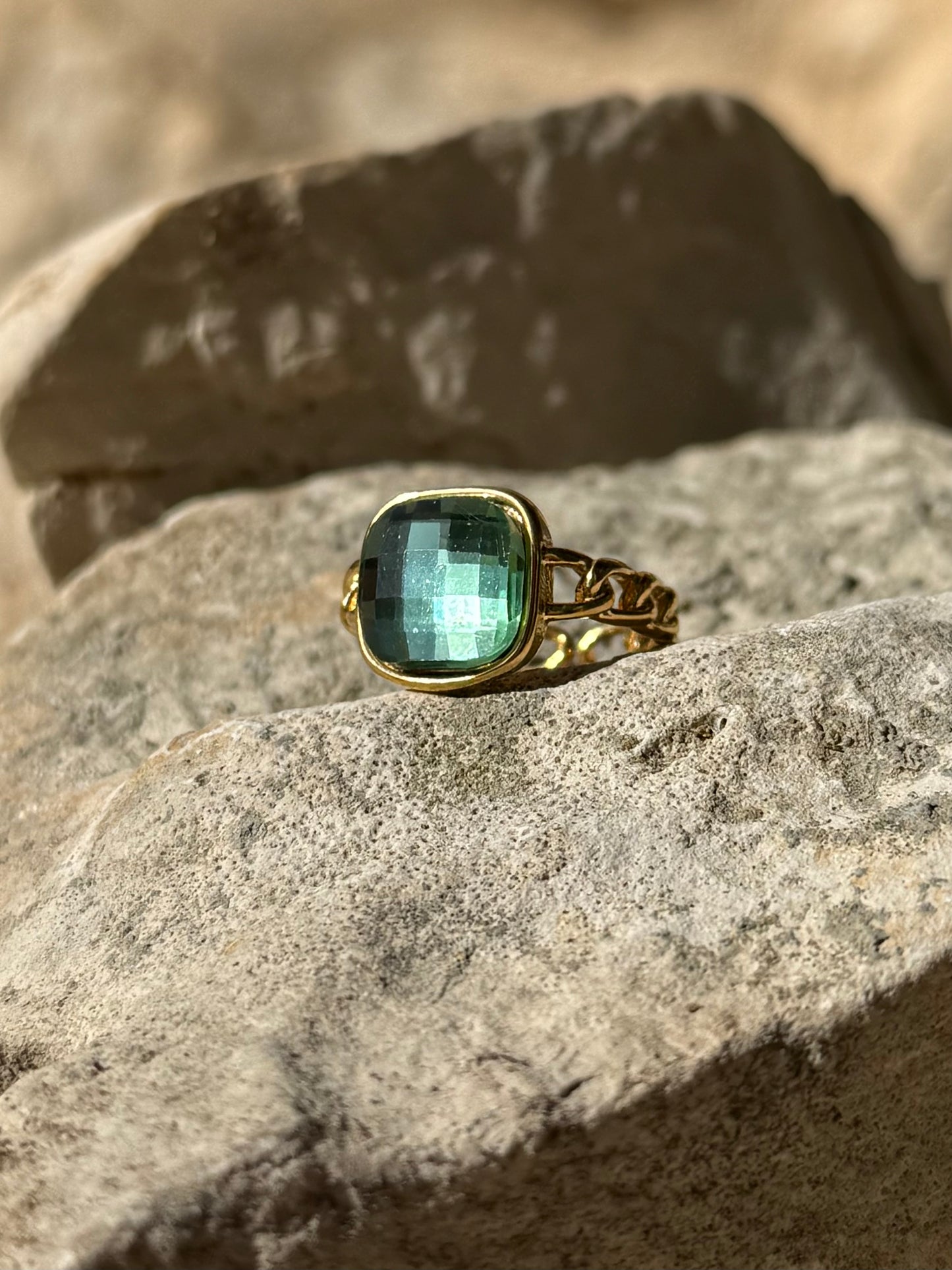 Square Green Gem Ring