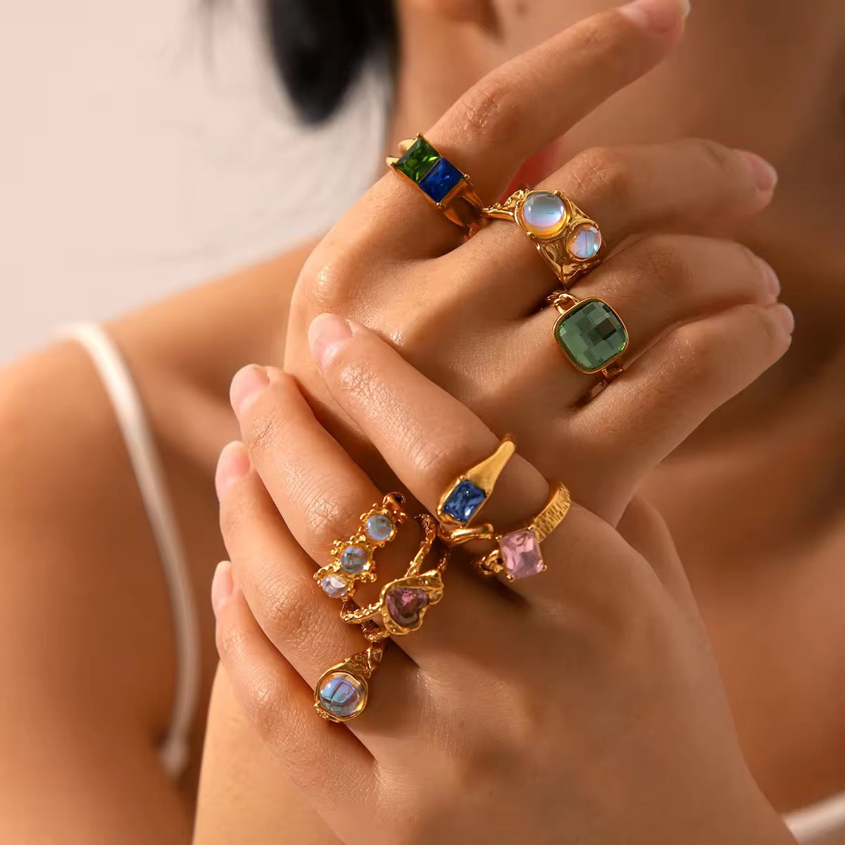 Azure Rectangle Open Ring