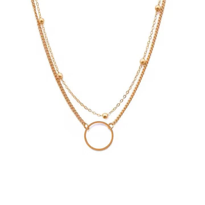 Layered Necklace with Circle Pendant