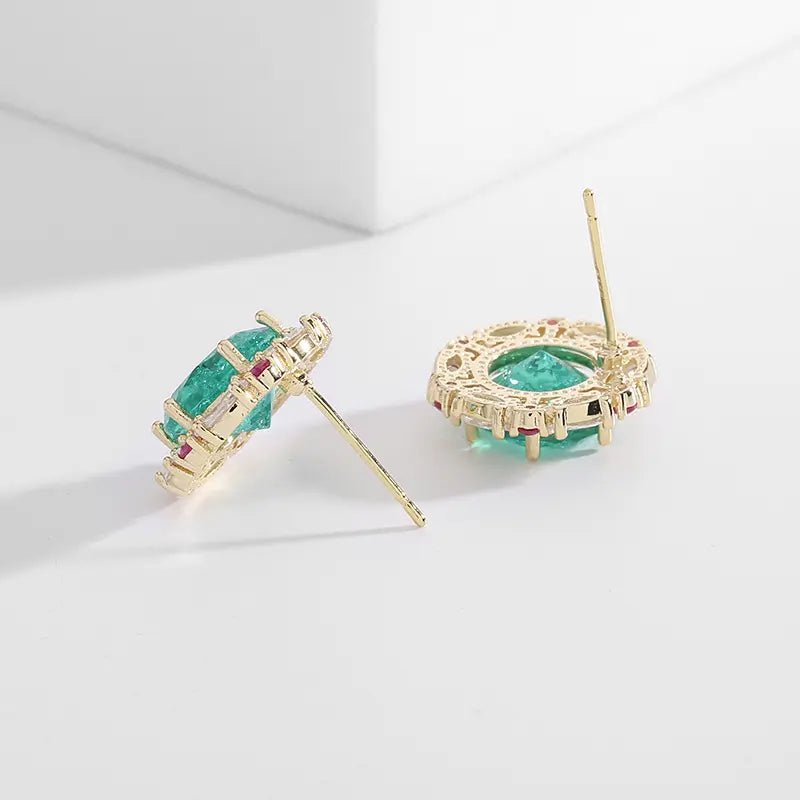 Green Gemstone Floral Studs