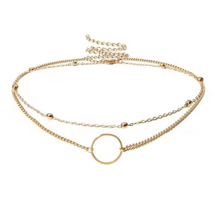 Layered Necklace with Circle Pendant