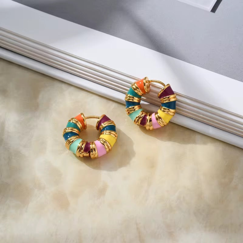 Colorful Enamel Hoop Earrings