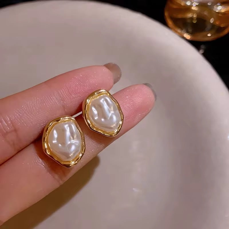 Gold-Framed Pearl Studs