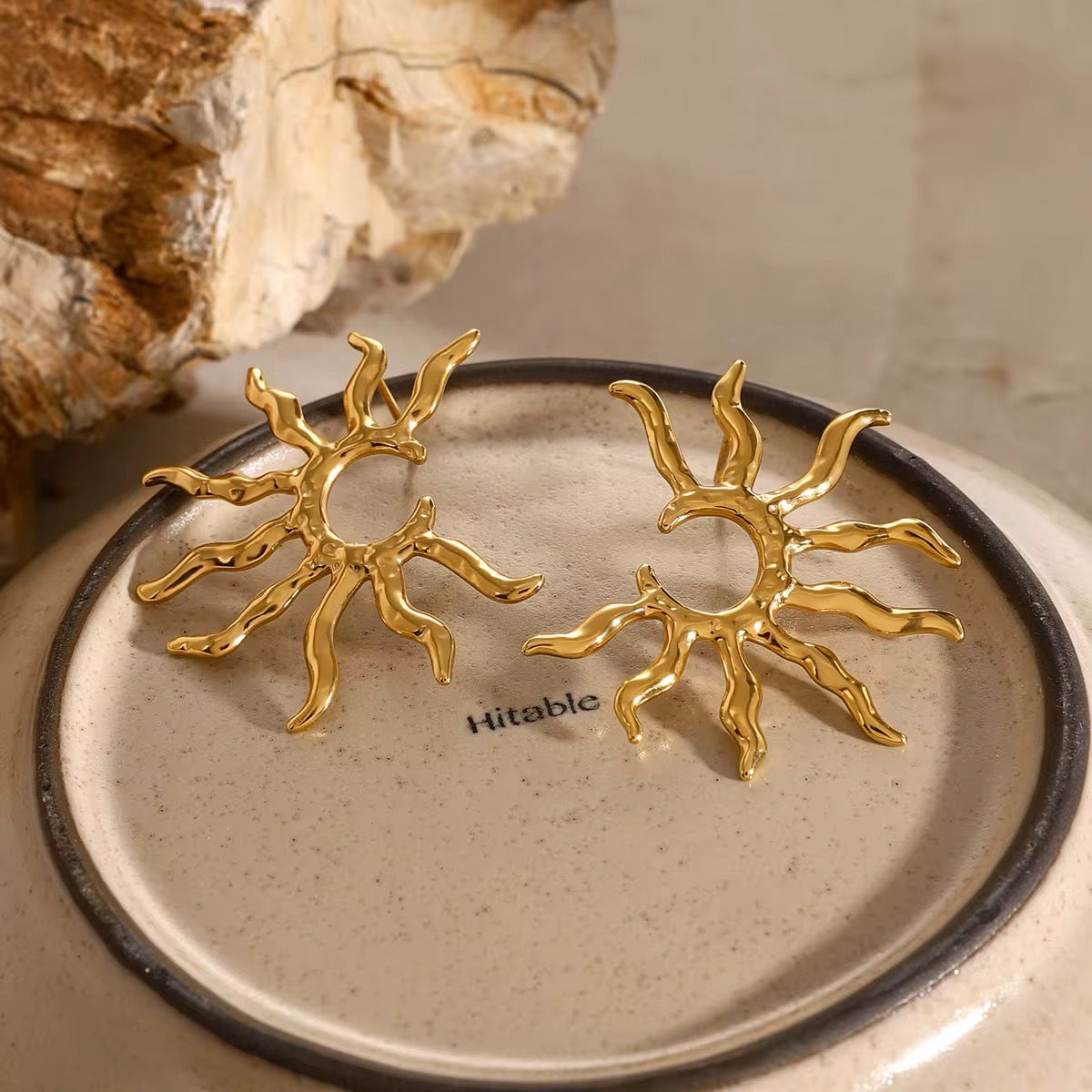 Waterproof Sunburst Gold Earrings