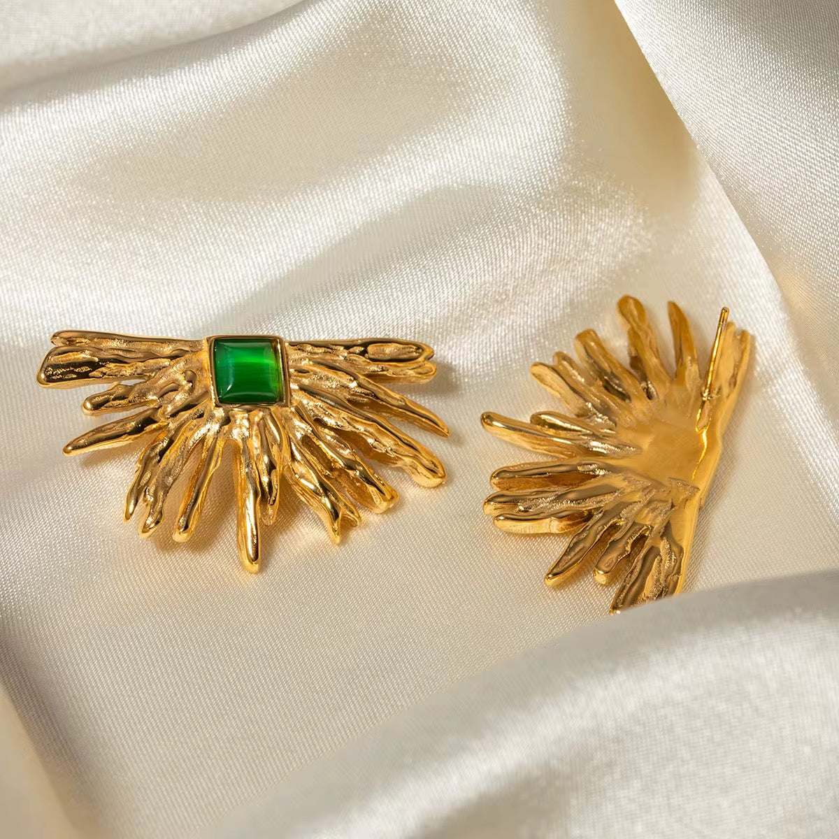 Golden Flame Green Earrings