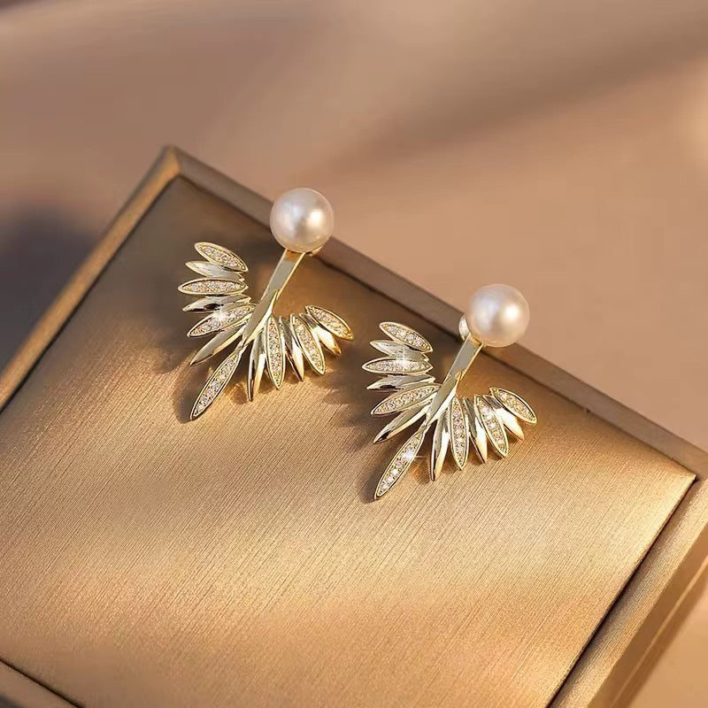 Pearl Radiance Leaf Earrings