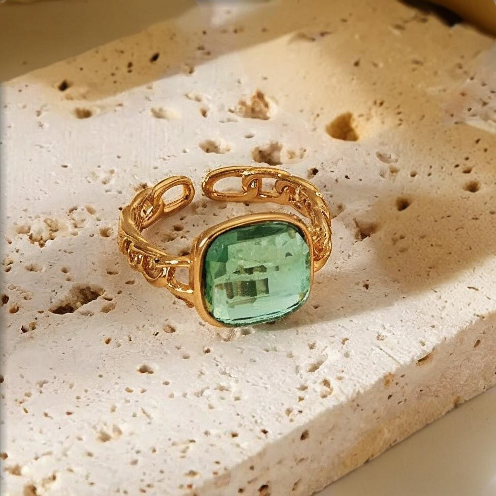 Square Green Gem Ring