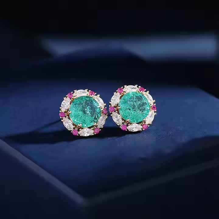 Green Gemstone Floral Studs