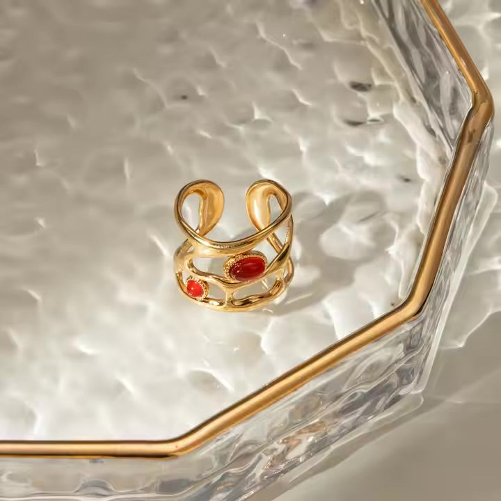 Aurora Red Gem Open Ring