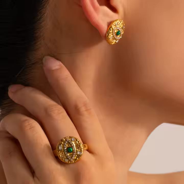 Gold Evil Eye Medallion Earrings