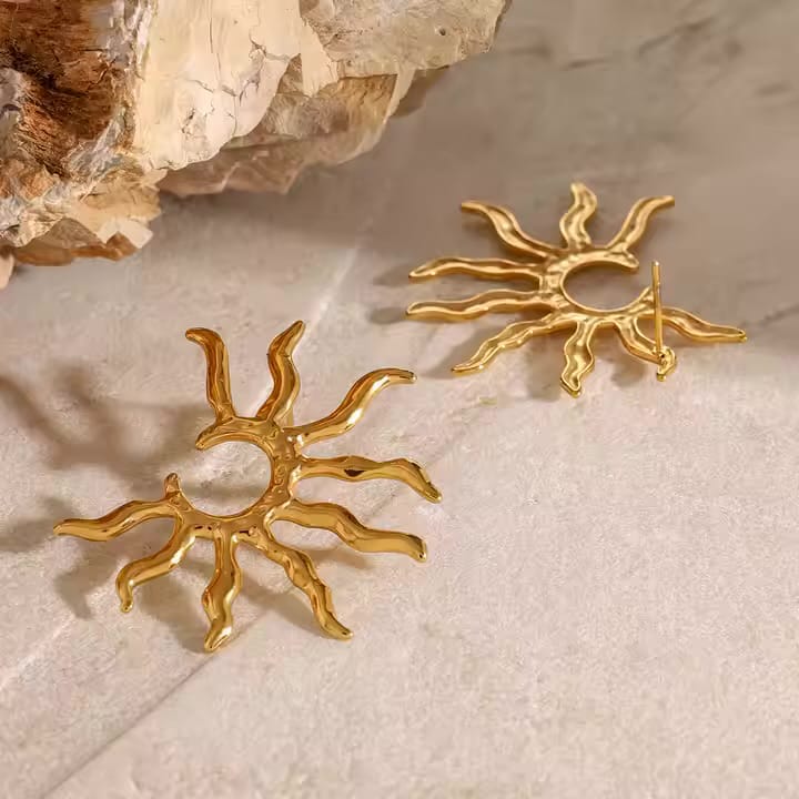 Waterproof Sunburst Gold Earrings