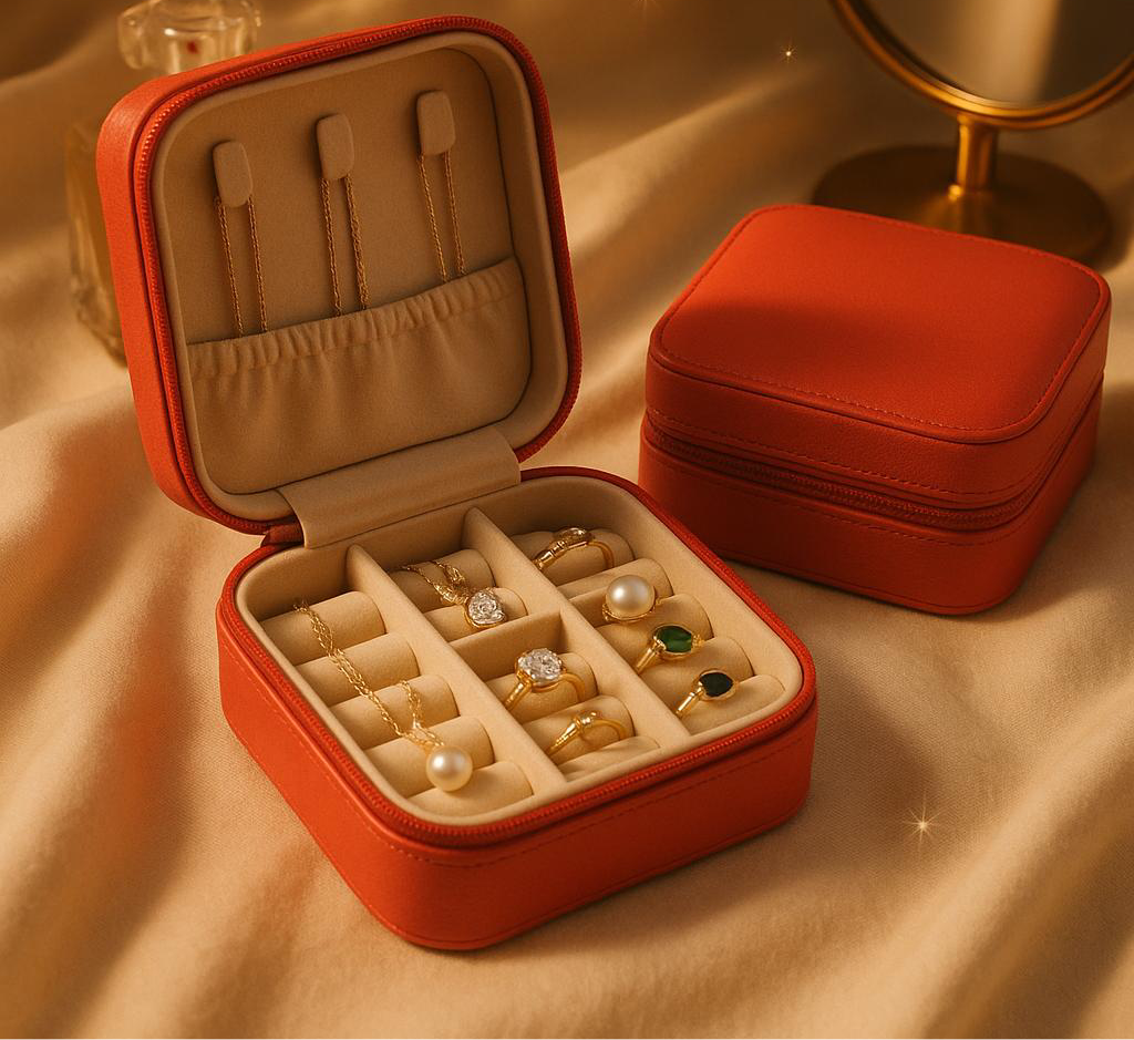 Compact Coral Red Jewelry box