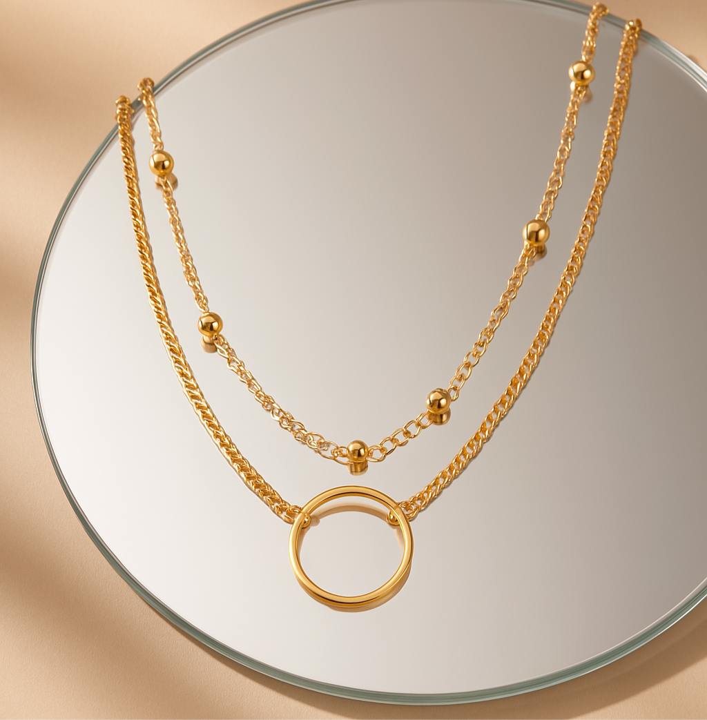 Layered Necklace with Circle Pendant