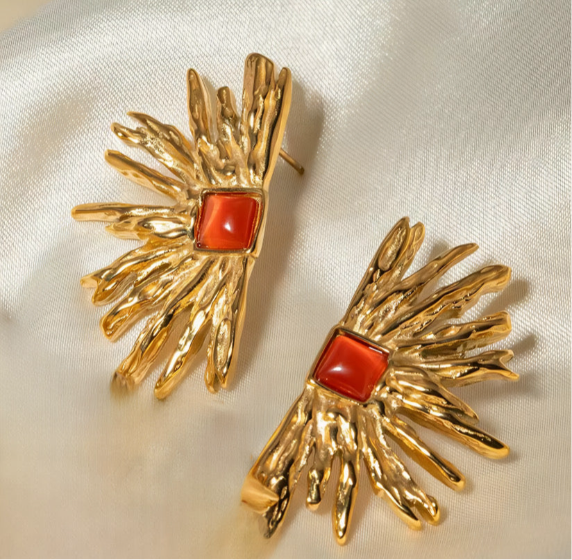 Golden Flame Coral Earrings