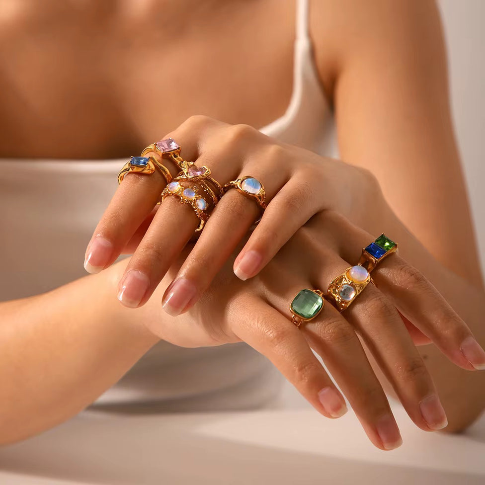 Square Green Gem Ring