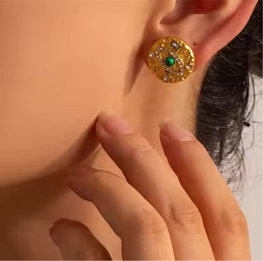 Gold Evil Eye Medallion Earrings