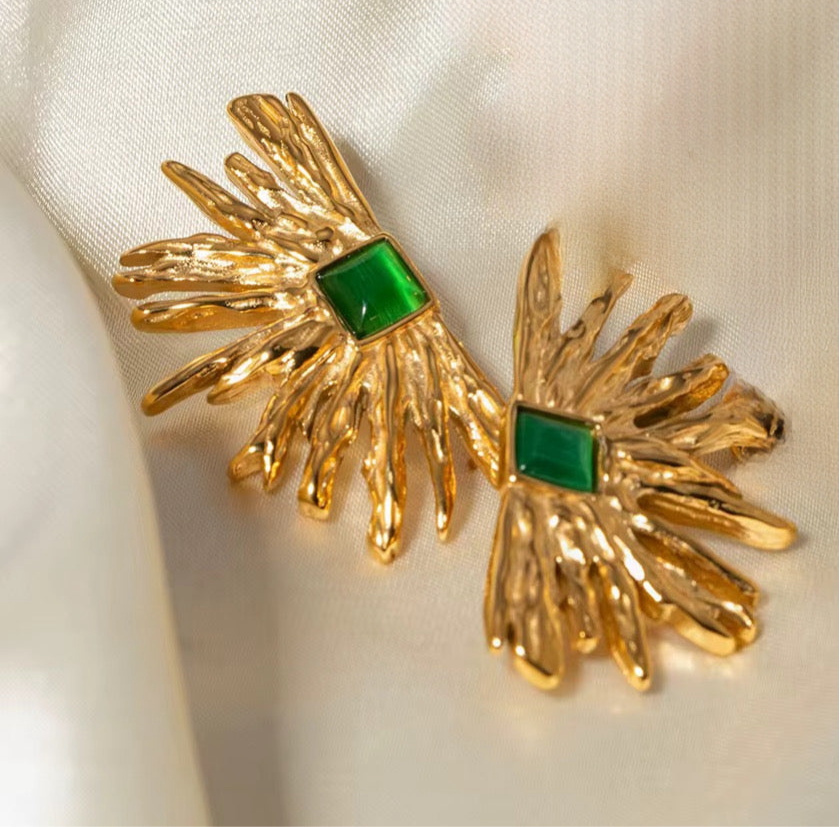 Golden Flame Green Earrings