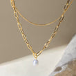 Layered Gold Chain Necklace with Pearl Pendant