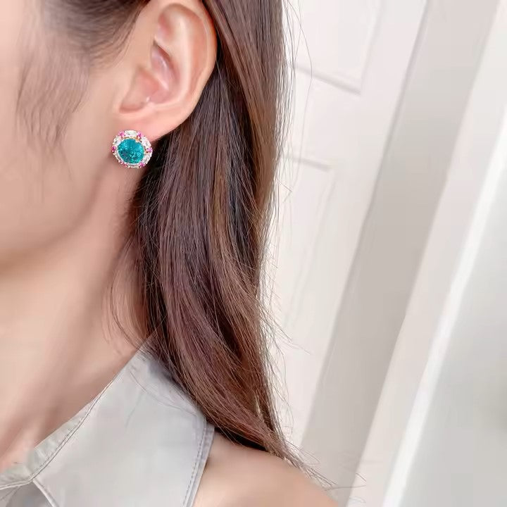 Green Gemstone Floral Studs