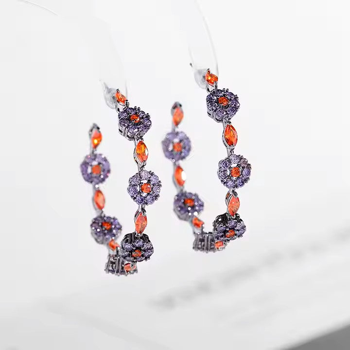Sparkling Purple & Orange Crystal Hoops