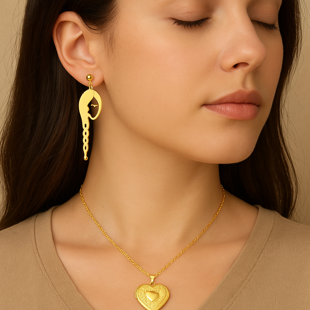 Abstract Face with Braid Earrings