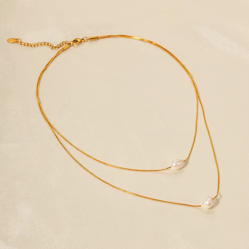 Layered Pearl Charm Necklace
