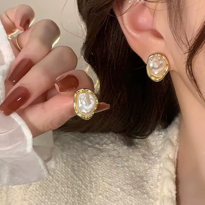Gold-Framed Pearl Studs