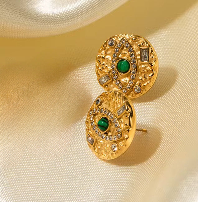 Gold Evil Eye Medallion Earrings