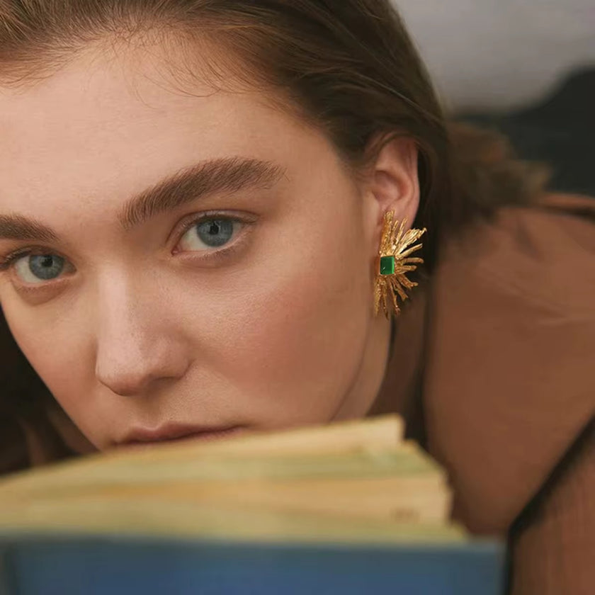Golden Flame Green Earrings
