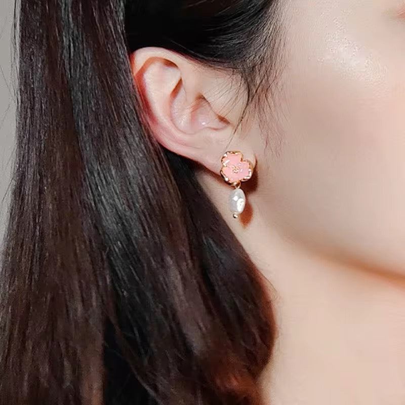 Pink Blossom Pearl Drop Earrings
