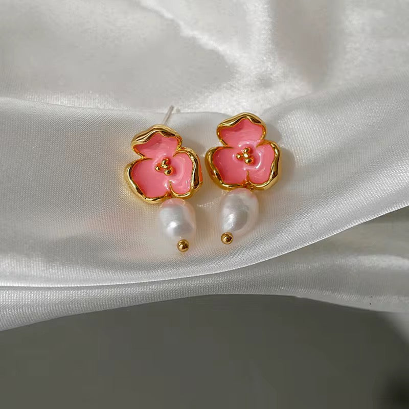 Pink Blossom Pearl Drop Earrings
