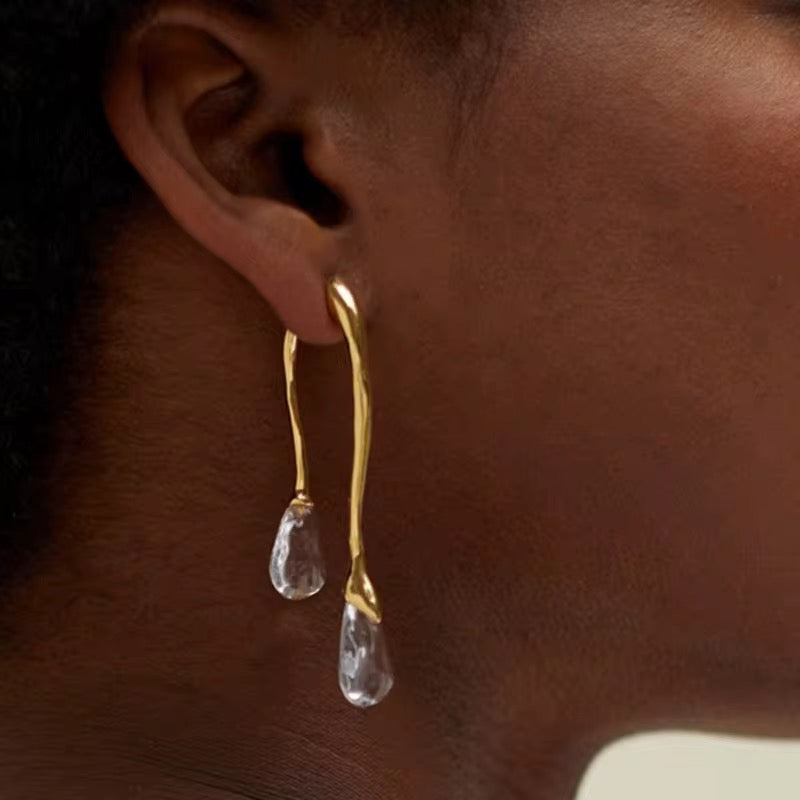 Golden Drip Crystal Earrings