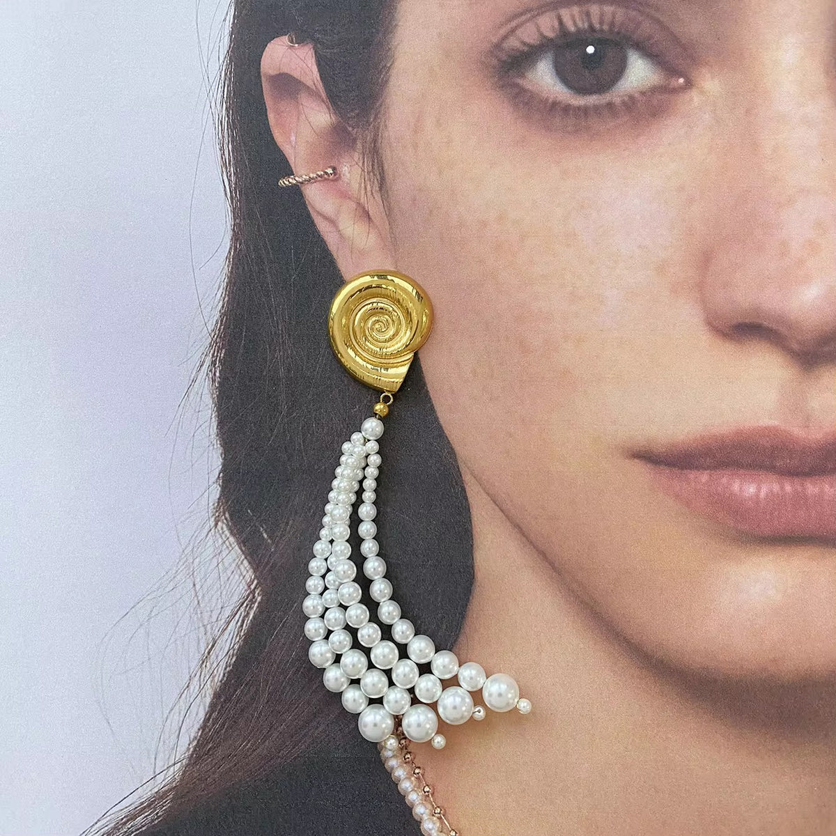 Golden Pearl Cascade Earrings