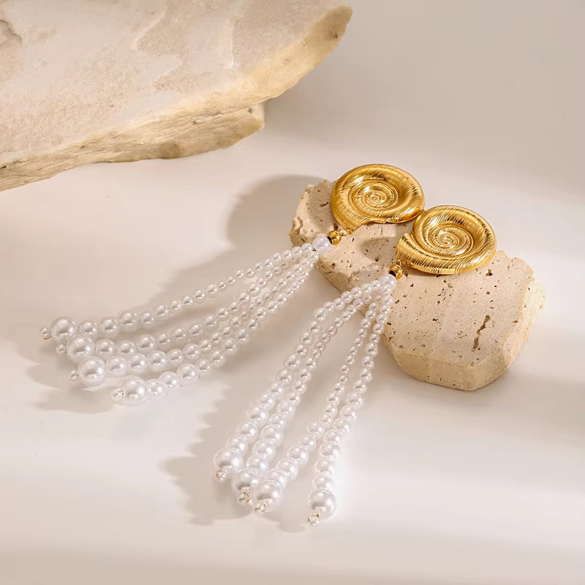 Golden Pearl Cascade Earrings