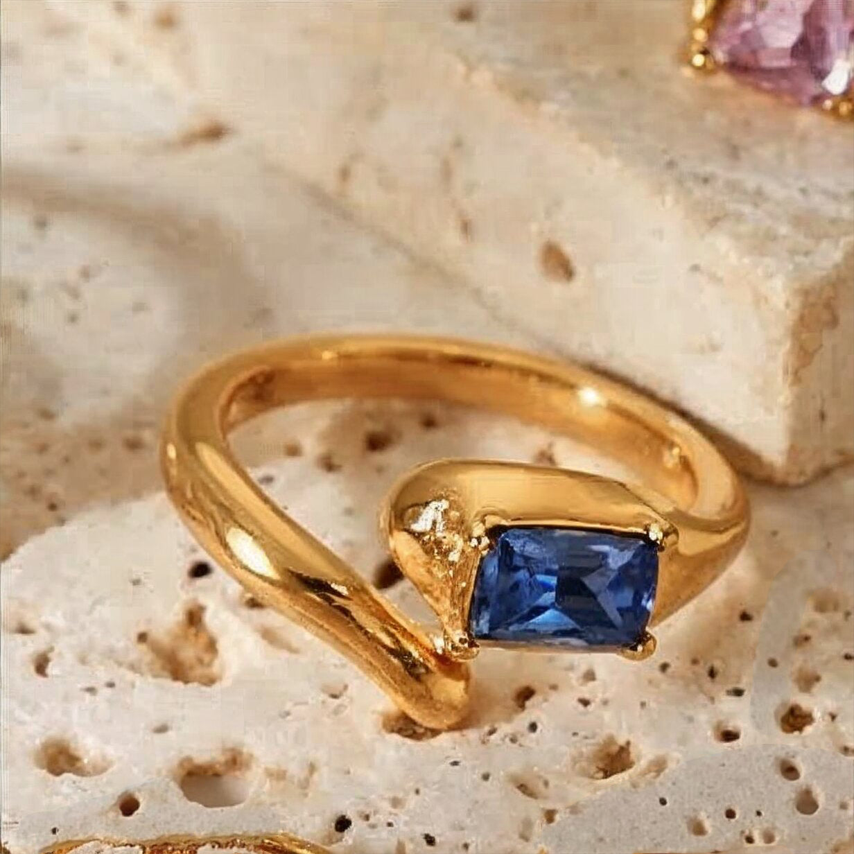 Azure Rectangle Open Ring