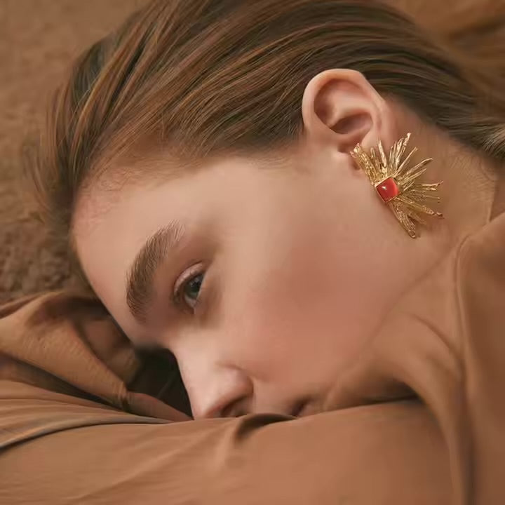 Golden Flame Coral Earrings
