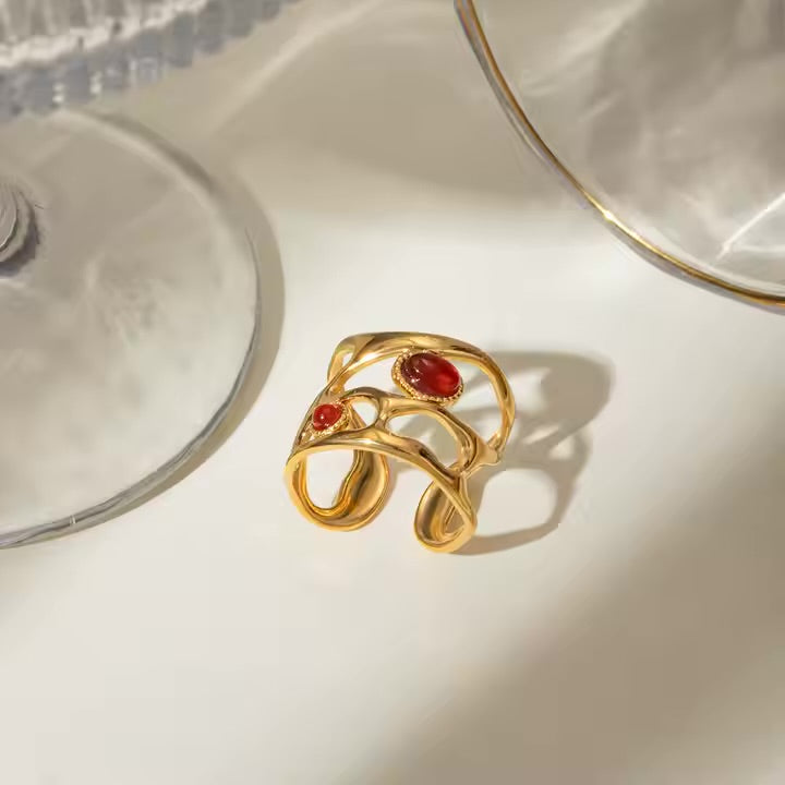 Aurora Red Gem Open Ring