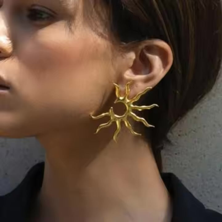 Waterproof Sunburst Gold Earrings