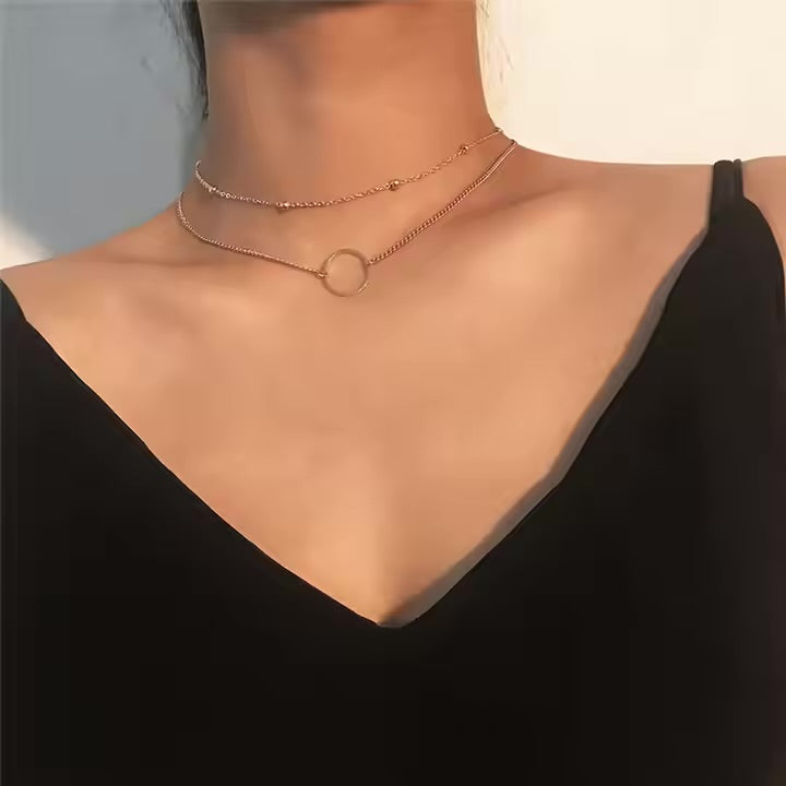 Layered Necklace with Circle Pendant