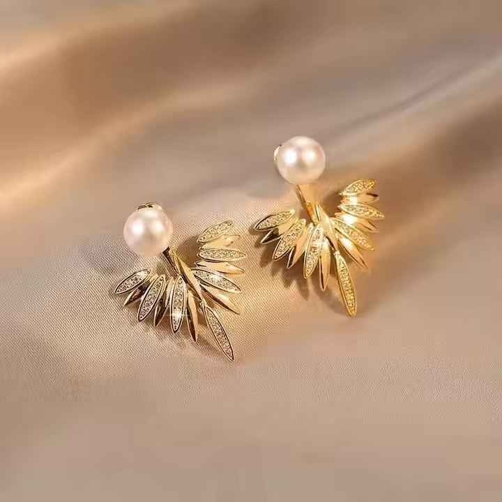 Pearl Radiance Leaf Earrings