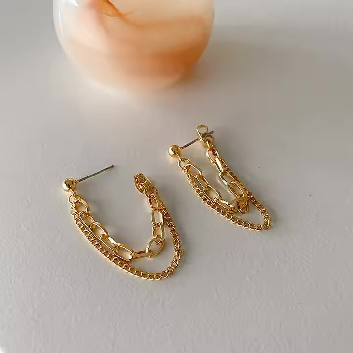 Dual Chain Gold Earrings