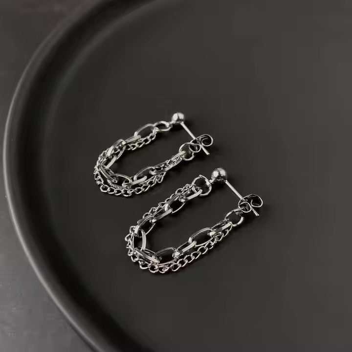 Dual Chain Silver Earrings