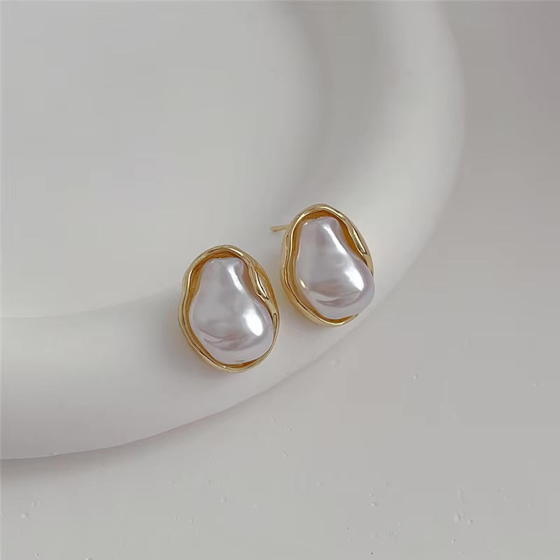 Gold-Framed Pearl Studs